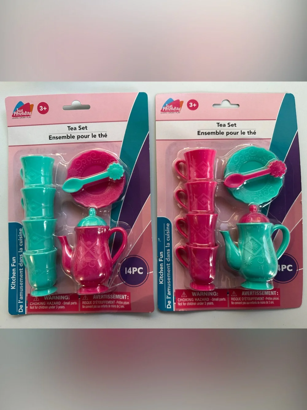 Children's Play Tea Sets -Pink & Teal Just Pretending Play, Kitchen Party Favors